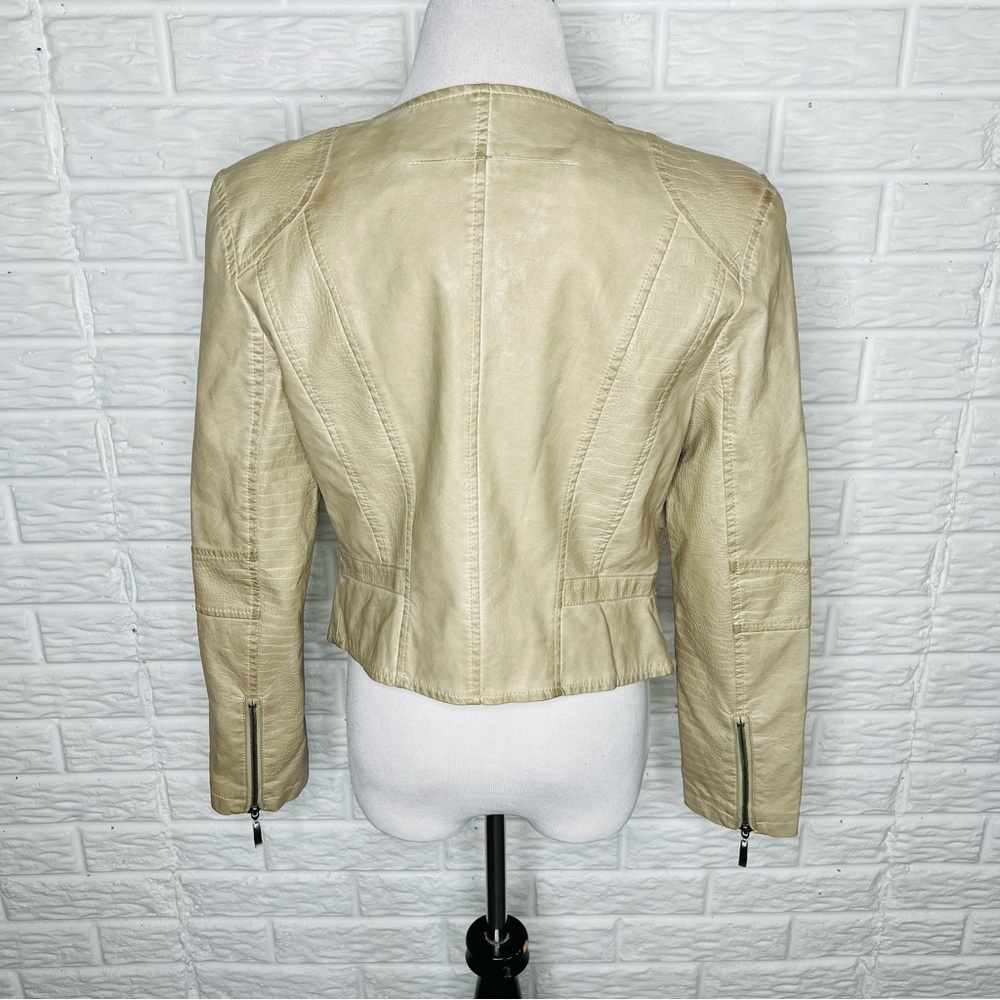 L’ATELIER Tan Vegan Faux Leather Moto Jacket Size M - Picture 5 of 11